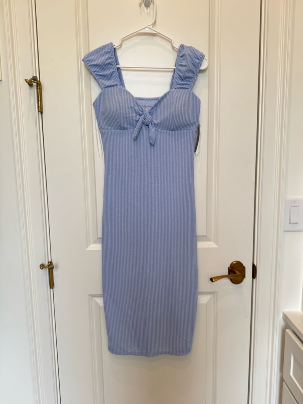 Ribbed Tie-Front Midi Dress in Light Blue